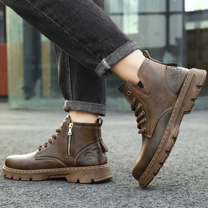 Leatherwork Boots - ​ メンズ 2025年冬新作 ジップアップ ハイカット レザーブーツ