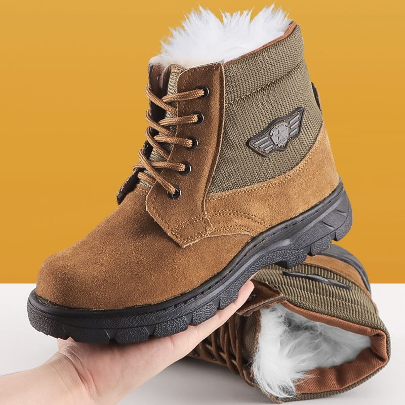 Leatherwork Boots - 冬用メンズスノーブーツ 本革 ウール 暖かい アウトドア ラウンドトゥ