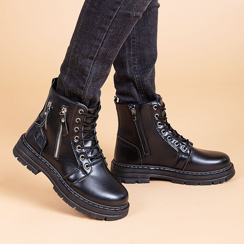 Leatherwork Boots - メンズ ブリティッシュスタイル チェルシーアンクルブーツ ブラック 厚底 バイク用ワークブーツ