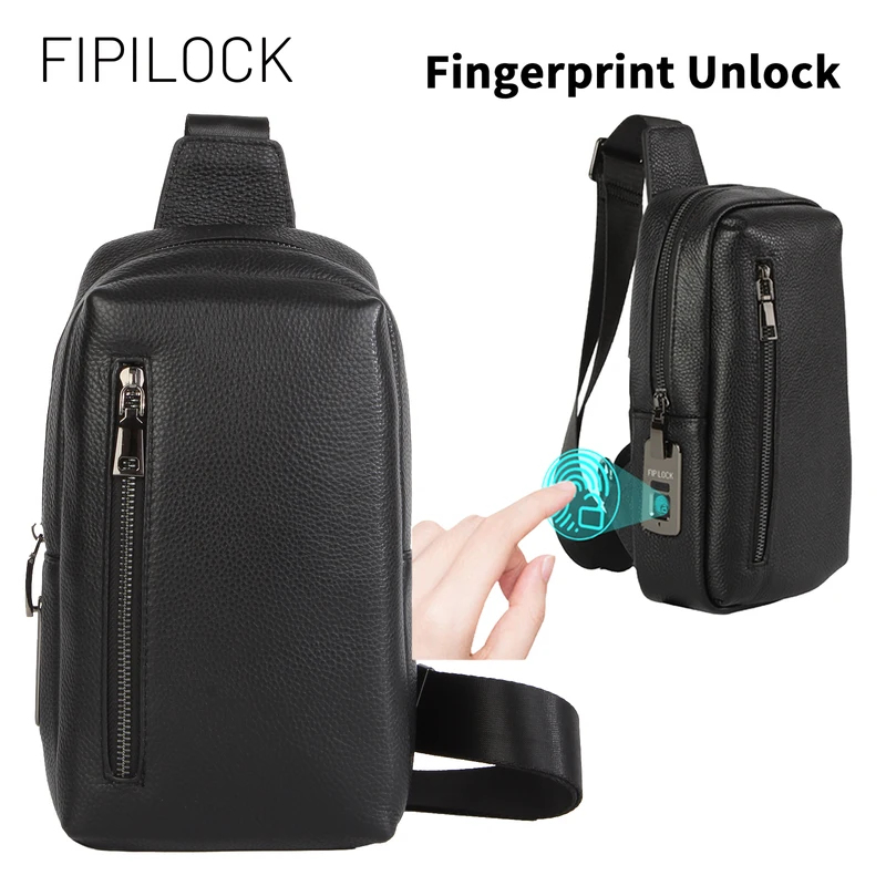 Leather Work Bag Mens - スマートな指紋認証機能付きの男性と女性用ショルダーバッグ、ビジネス旅行や仕事に最適、PU素材の無地クロスボディバッグ。