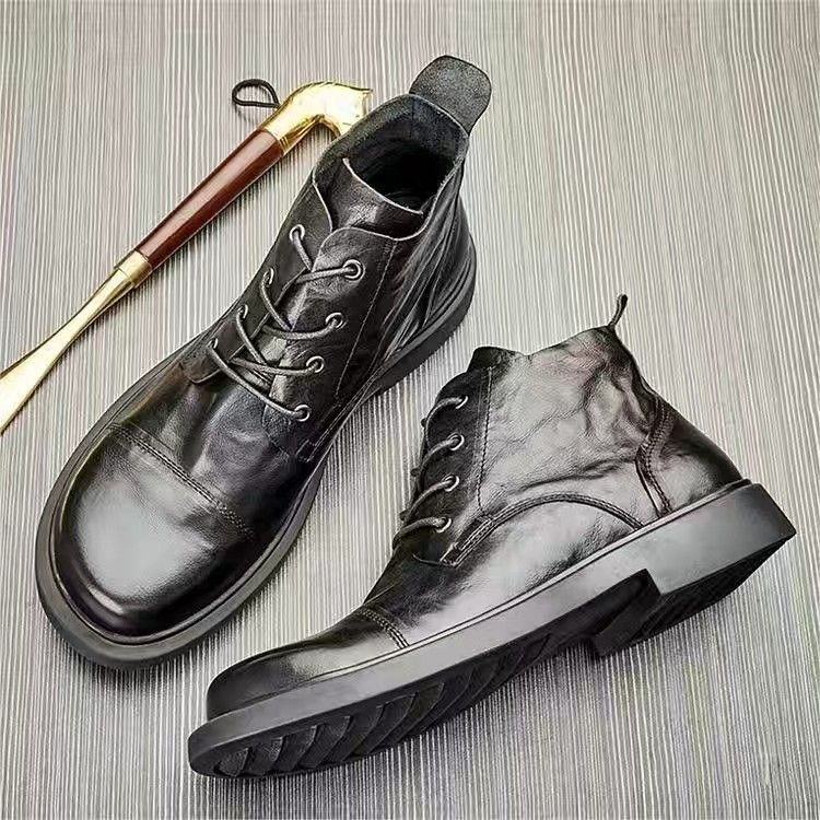Leatherwork Boots - メンズチェルシーブーツ 秋冬 ブリティッシュスタイル レザーアンクルブーツ カジュアルで快適なワークブーツ ファッションシューズ