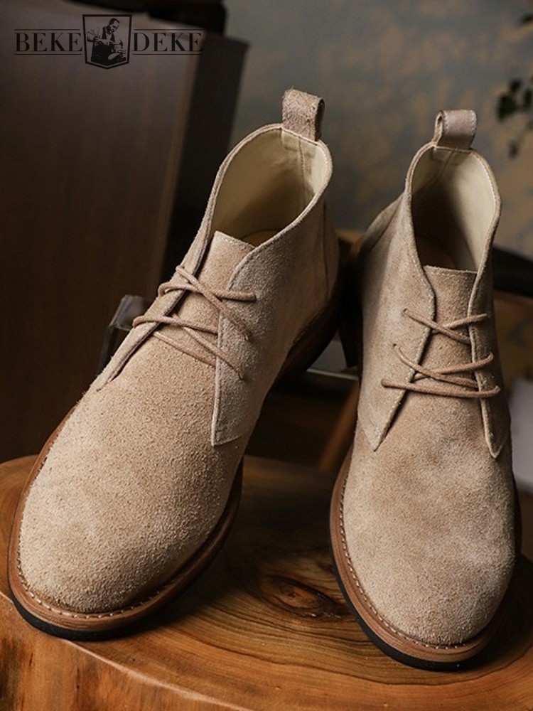Leatherwork Boots - ファッション多用途男性レースアップカラーブロック牛スエードラウンドトゥ耐久性のある手作りアンクルブーツレジャープラットフォーム作業靴