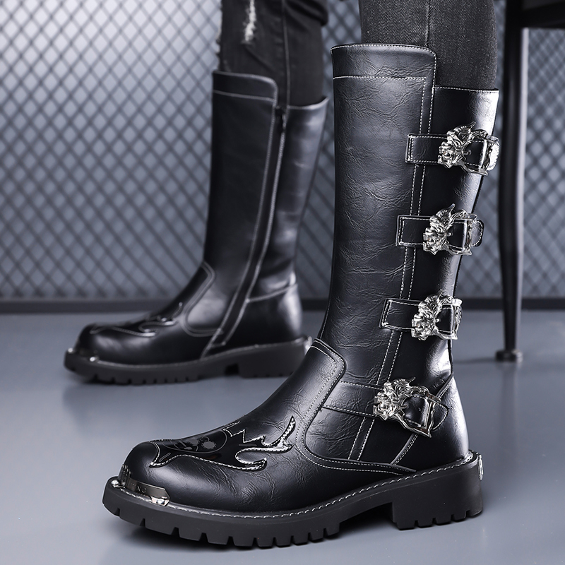 秋の新作デザイナーレザーロングブーツ メンズ ファッション  - Leatherwork Boots のレビューと価格