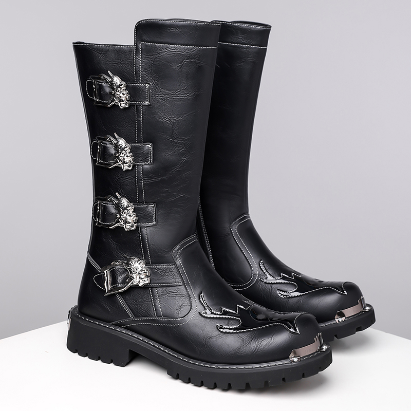 秋の新作デザイナーレザーロングブーツ メンズ ファッション  - Leatherwork Boots のレビューと価格