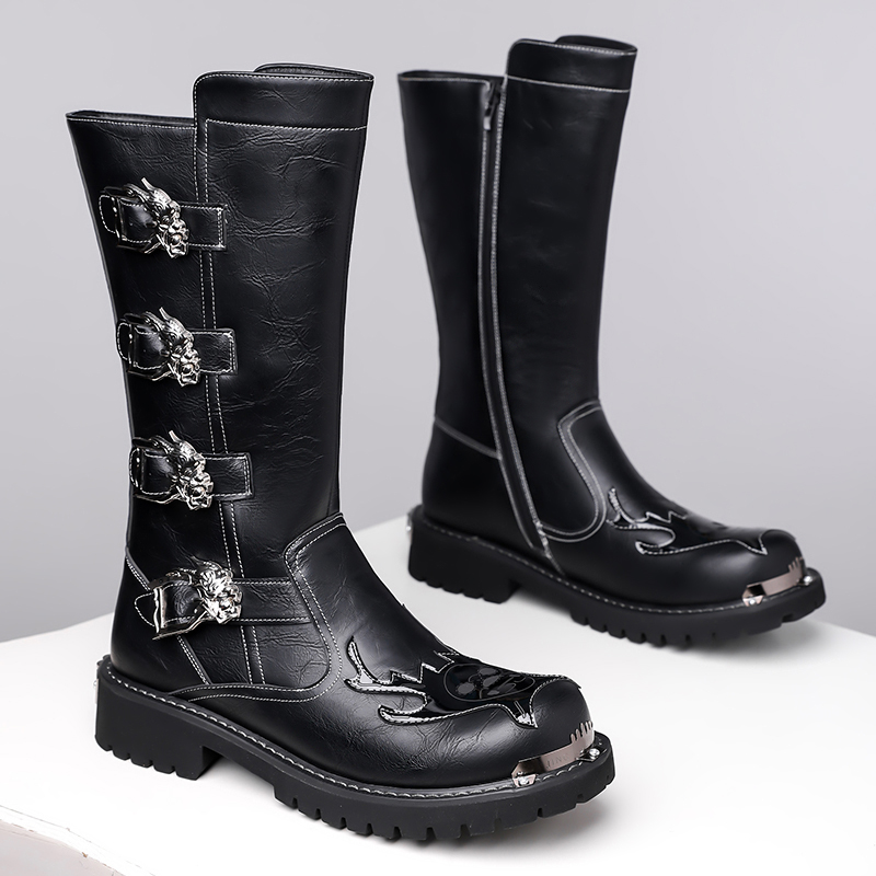 秋の新作デザイナーレザーロングブーツ メンズ ファッション  - Leatherwork Boots のレビューと価格