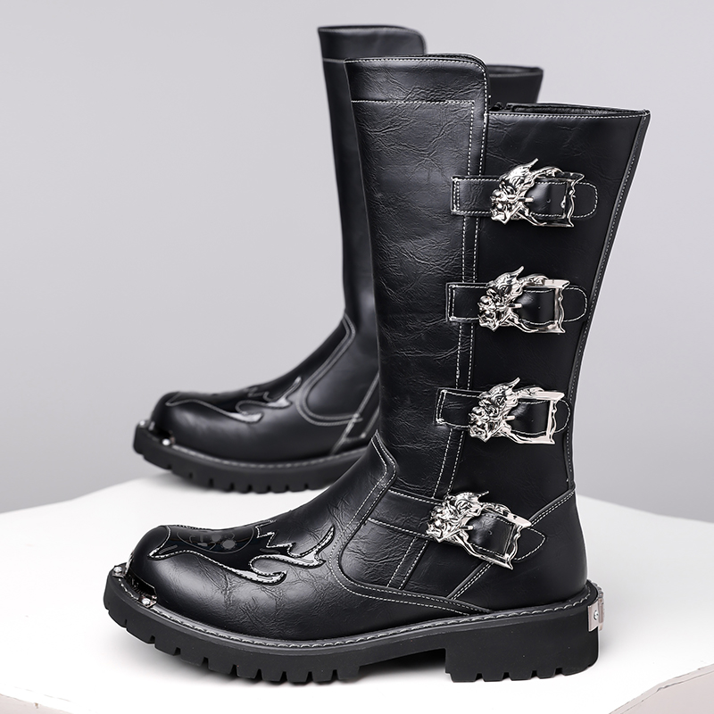 秋の新作デザイナーレザーロングブーツ メンズ ファッション  - Leatherwork Boots のレビューと価格
