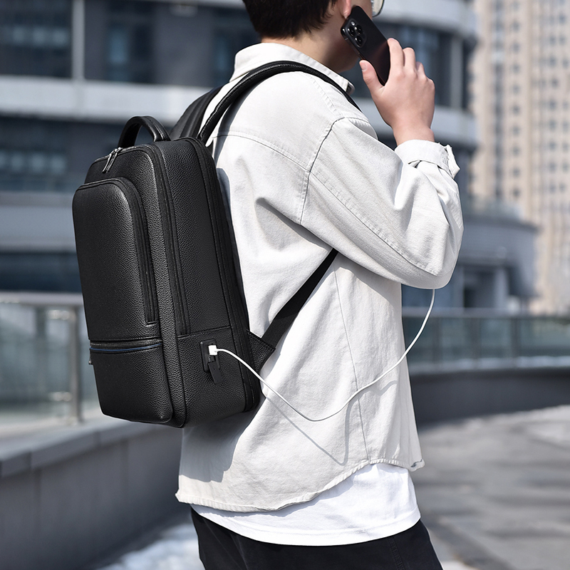 男性用PUレザーバックパック,USB充電器,エグゼクティブブ - Leather Work Bag Mens のレビューと価格