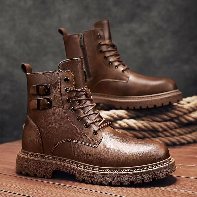 メンズ秋冬大きいサイズ本革ハイカットブーツ厚底滑り止めジッパ - Leatherwork Boots のレビューと価格