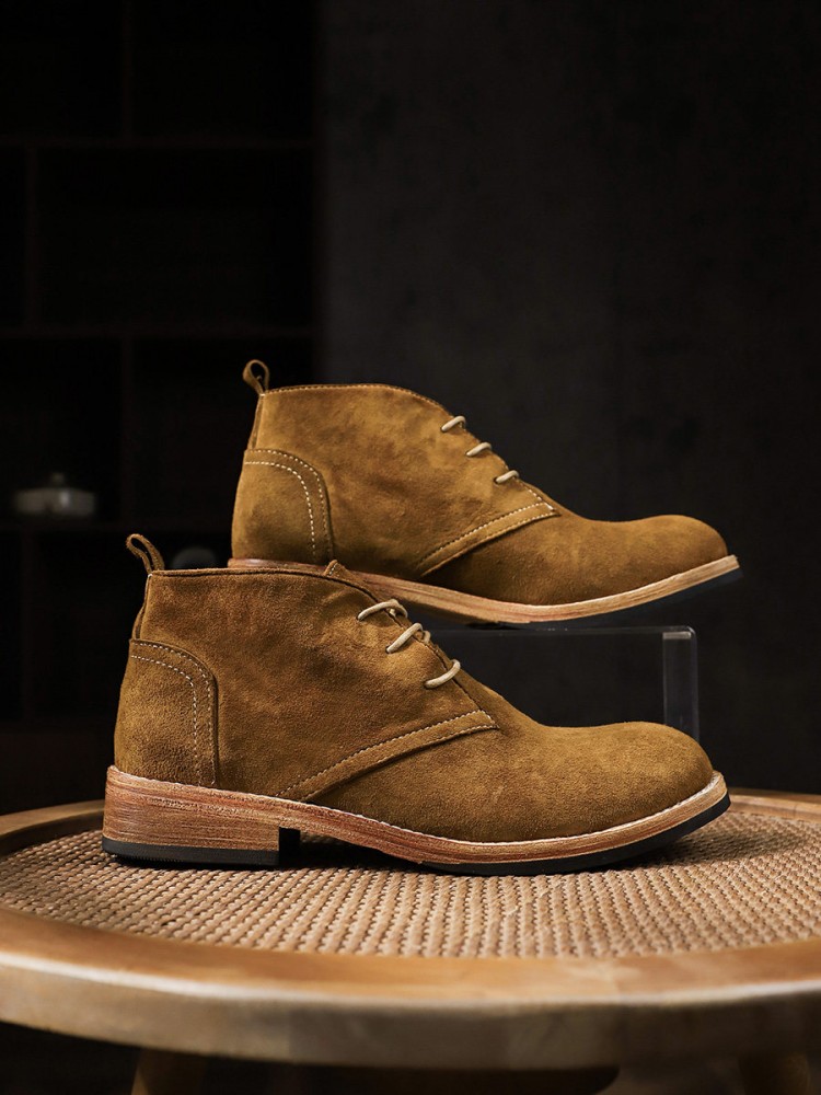 ファッション多用途男性レースアップカラーブロック牛スエードラ - Leatherwork Boots のレビューと価格